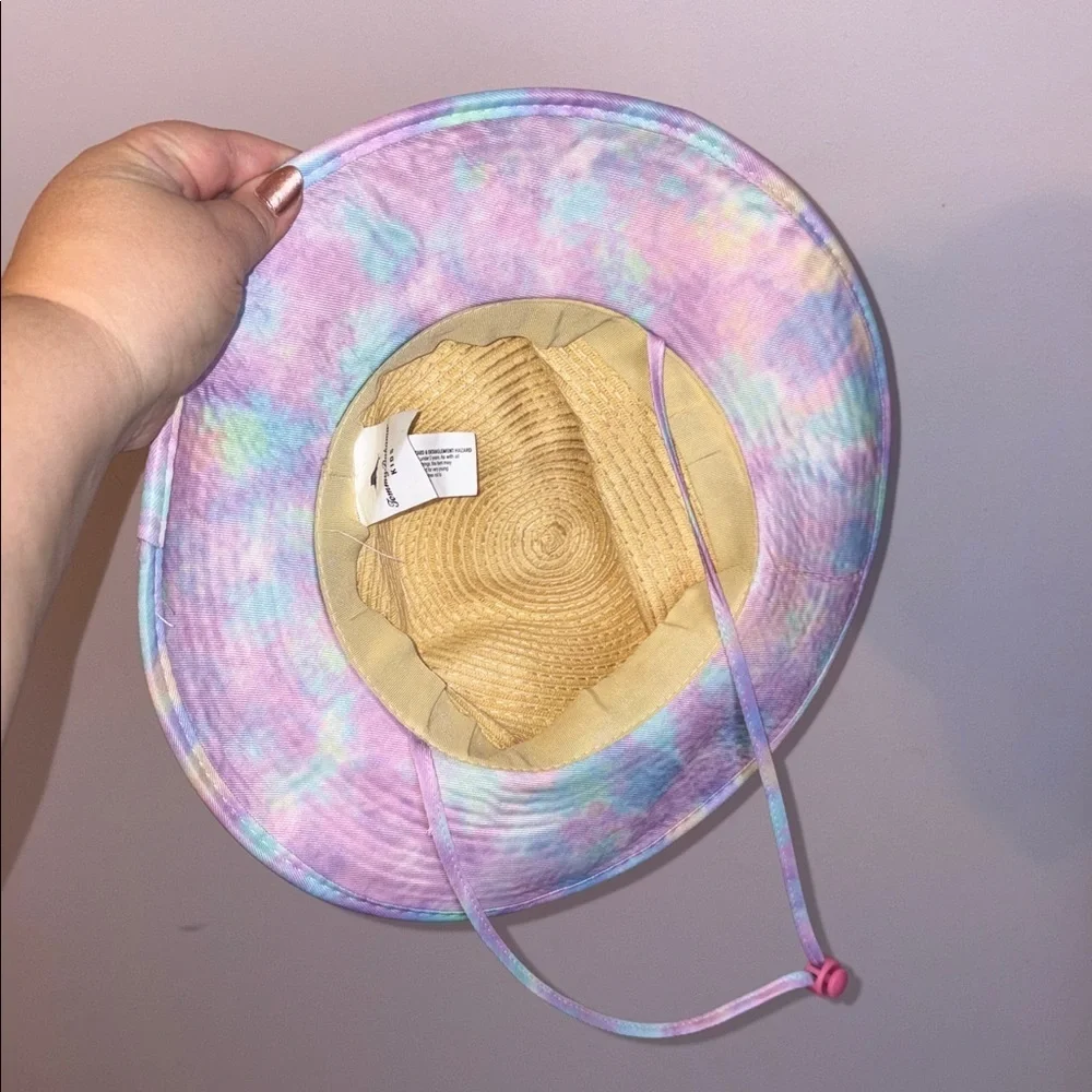 Tommy Bahama Kids Tie Dye Straw Wide Brim Sun Hat OS With Chin Strap